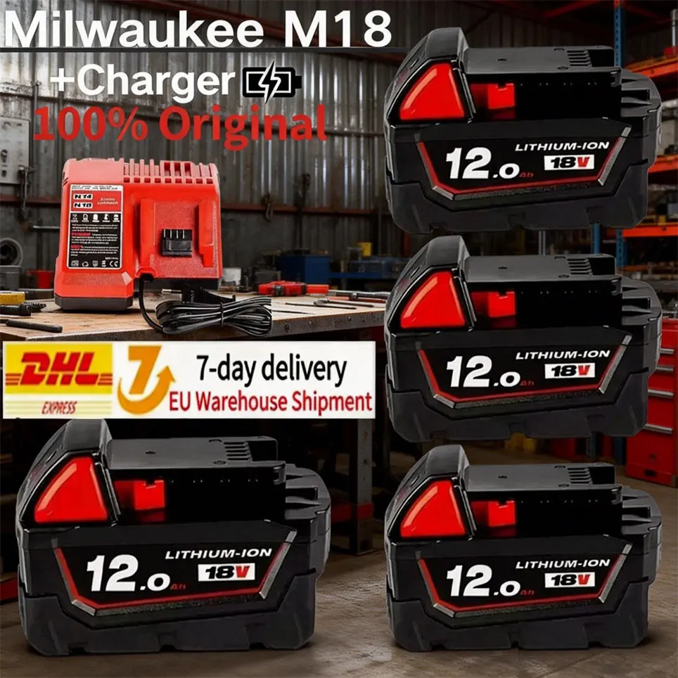 Batterie M18 12Ah pour Milwaukee 18V XC Li-Ion M18B5 48-11-1860 48-11-1840 48-11-1850 48-11-1830 48-11-1820 Batteries de remplacement