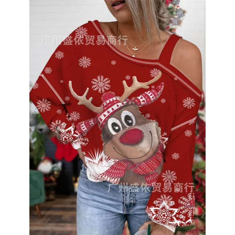 Woman Casual Off Shoulder Top Autumn & Winter Women\'s Fashion Clothes Halloween Christmas Pumpkin Print Thin Sweater for Women