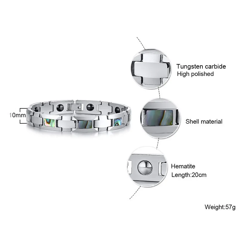Tungsten Steel Abalone Shell Magnetic Energy Men's Bracelet Magnetic Anti-radiation Anti-fatigue Bracelet