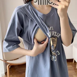 Maternity Dress Breastfeeding Summer For Women Cotton Pregnant Nursing Dresses Loose Casual Feeding Clothing Pregnancy Clothes