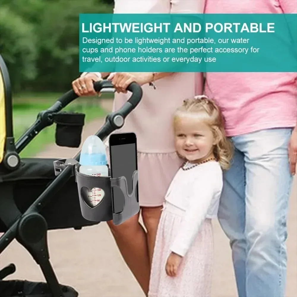 Multifunctional 2-in-1 Stroller Cup Holder with Phone Slot, Universal Infant Water Bottle Holder Stroller Accessory view 6
