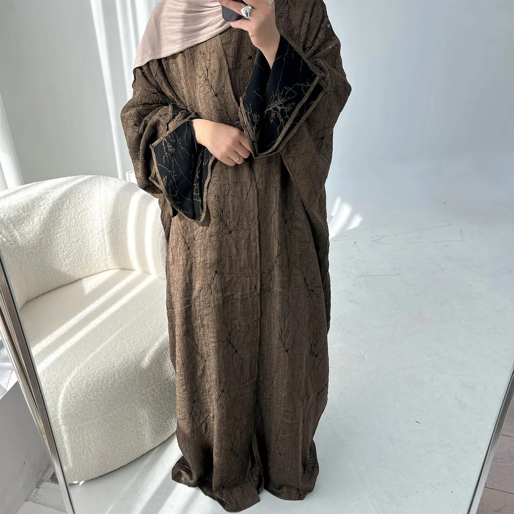

Middle Eastern Women Loose Abaya Muslim Full Sleeve Open Front Abayas Dress Casual Turkey Kaftan Arabian Maxi Dresses Jalabiya