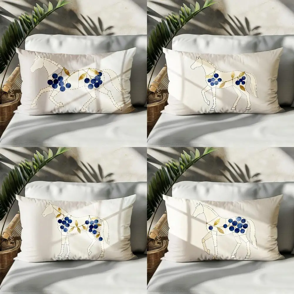 2D Running Horse With Blue Berries Suitable For Sofa Bedroom Car Pillow Cover Cushion Rectangular Back Cushion