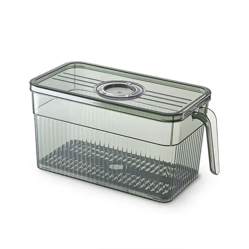 Unbreakable Kitchen Storage Basket Food Timing Freezing Handle Crisper Box Transparent Food Drain Sealed Organizer