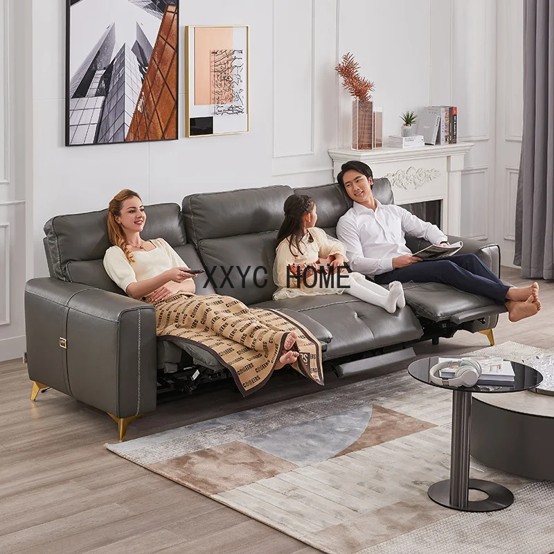 Sofá funcional elétrico de couro, sala luxuosa, primeira classe