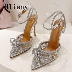 Hlieny PVC trasparente strass donna pompe moda argento punta a punta sandali Bowknot tacchi alti scarpe da festa di nozze di cristallo