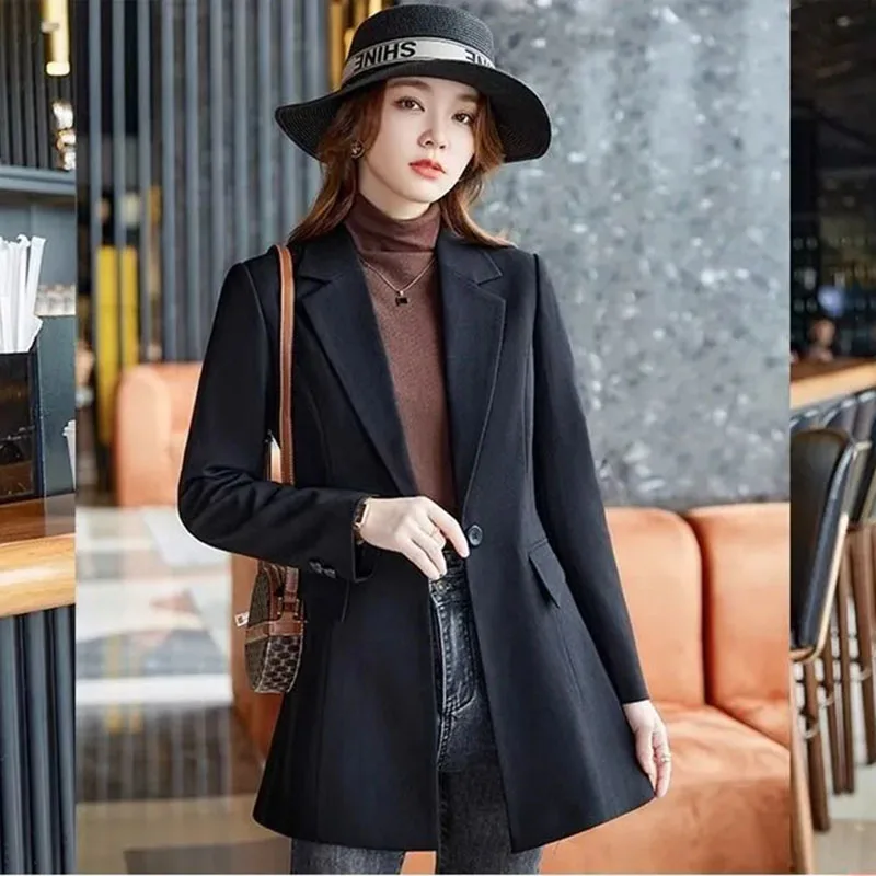 2025 New Purple Women's Trench Coat Blazer Autumn Fashion Long Sleeve Slim Mid-Length Suit Jacket Office Casual Chic Outerwear
