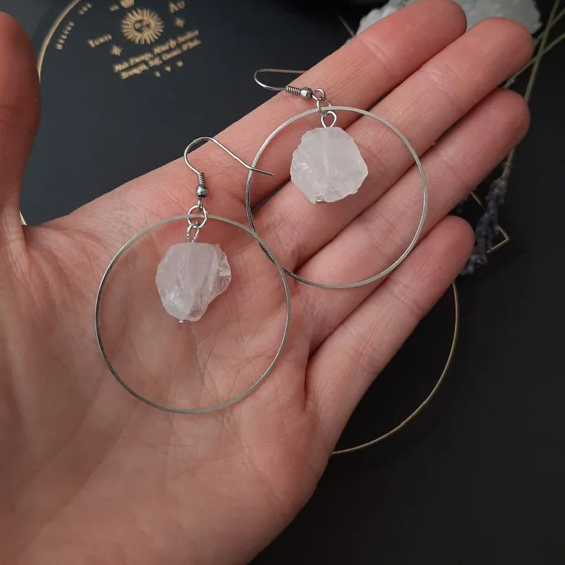 Limited Natural Crystal Earrings Stone Jewelry Hooks Witchy Cute Birthday Gift Gothic Chained Stones Women Spiritual Gift New view 4