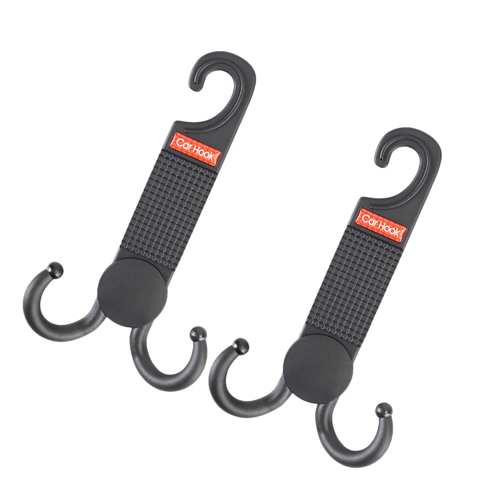 

2pcs Plastic Car Hooks Durable Seat Hangers Strong Double Hook Design Easy Carry Car Storage Organization Black