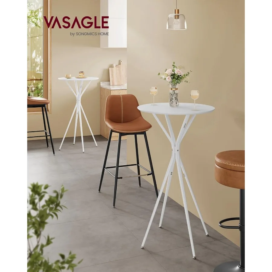 Set of 2 Round Cocktail Tables for Events Party Kitchen Dining Home Bar 23.6 x 23.6 x 41.3 Inches Sturdy Metal Frame Modern Whi