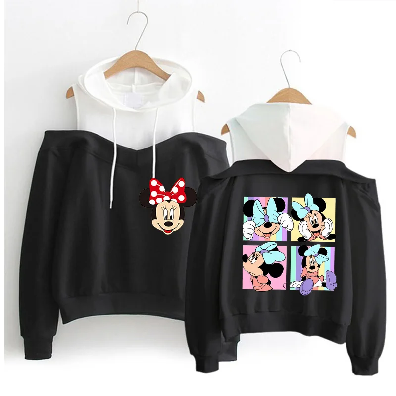 Y2k Hoodies Minnie Disney Hoodie Off Shoulder Mickey Mouse Women Sweatshirt Kids Boys Girls Harajuku Streetwear Clothes