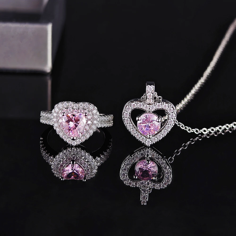 Moonso Trendy Pink Heart Jewelry Set for Women Anniversary Gift Wholesale Free Shipping Items R4599-x703