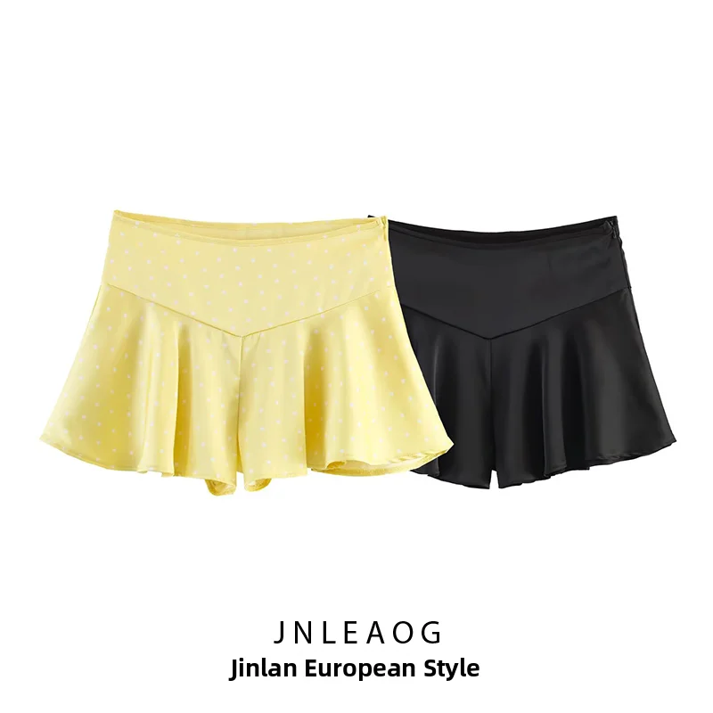 

JNLEAOG Summer New Women's Fashion Wide Leg Silk Satin Feel Shorts Casual Pants Natural Waist Polyester Fiber Ladies Trousers