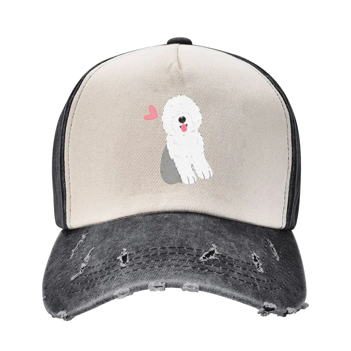 Cute Grey Gray and White Old English Sheepdog Puppy Baseball Cap Bobble Hat Brand Man cap Anime Hat Male Women's