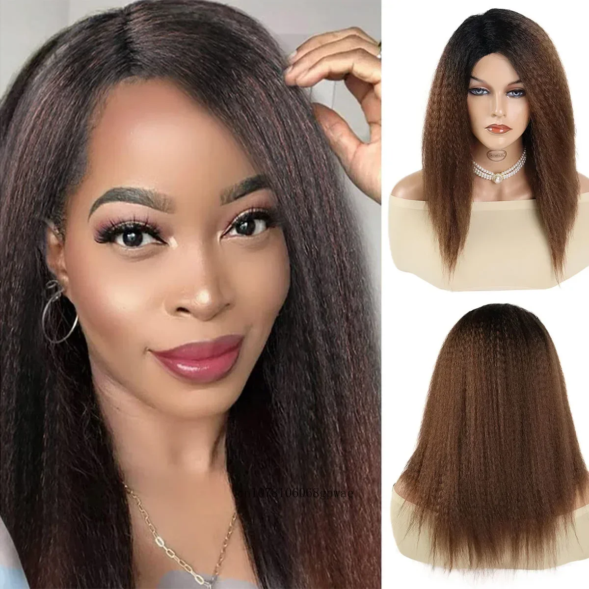 22 inch lange yaki rechte pruiken voor vrouwen donkere wortel ombre bruine pruik natuurlijke pluizige afro pruik vrouwelijk dagelijks cosplay halloween party