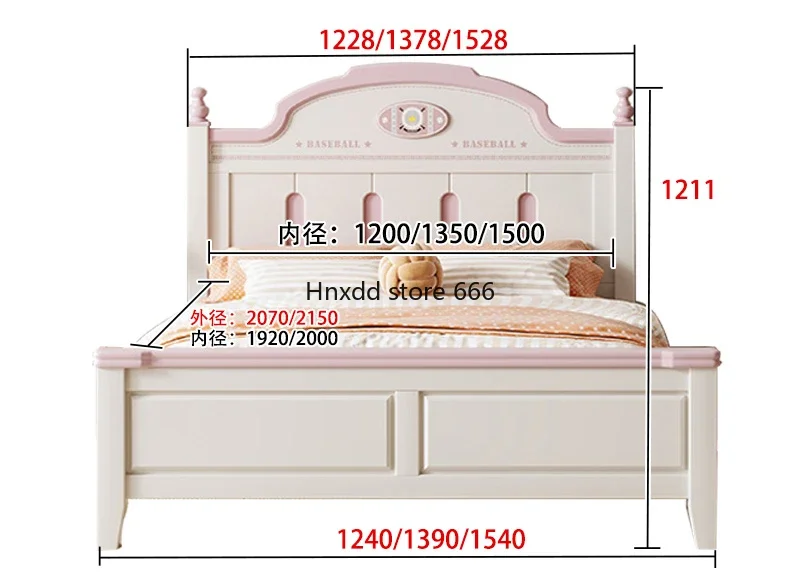 Modern simple American children's full solid wood 1.2 meters 1.5 meters girl princess bed