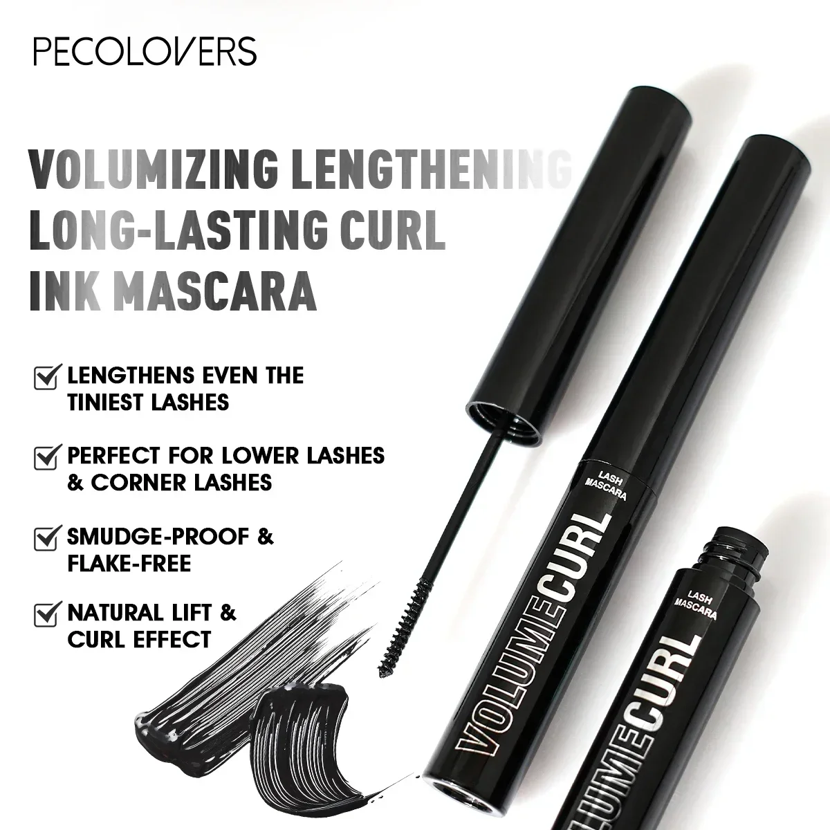 1Pc Waterproof Black Volumizing Mascara with Fiber Lengthening - Smudge-Proof Formula for All Light Beige Types