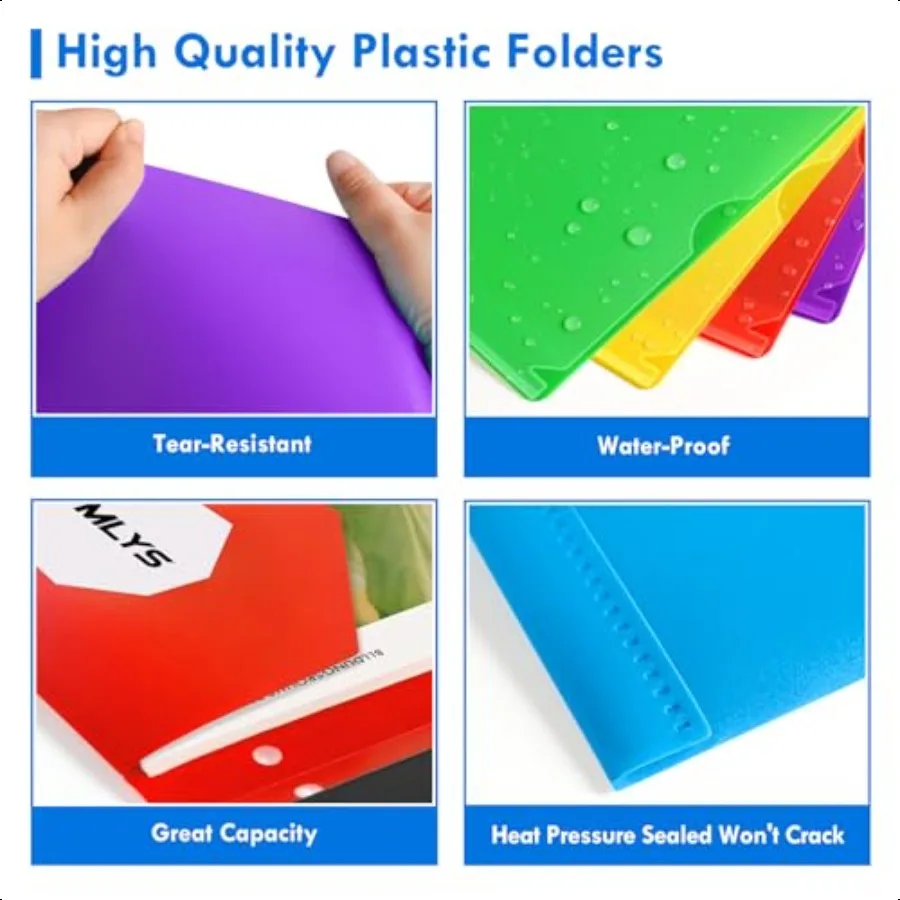 36 Pack 2 Pocket Folders with Clear Front Pocket and 3 Holes Plastic Folder for 3 Ring Binder Heavy Duty Folders with Pockets f