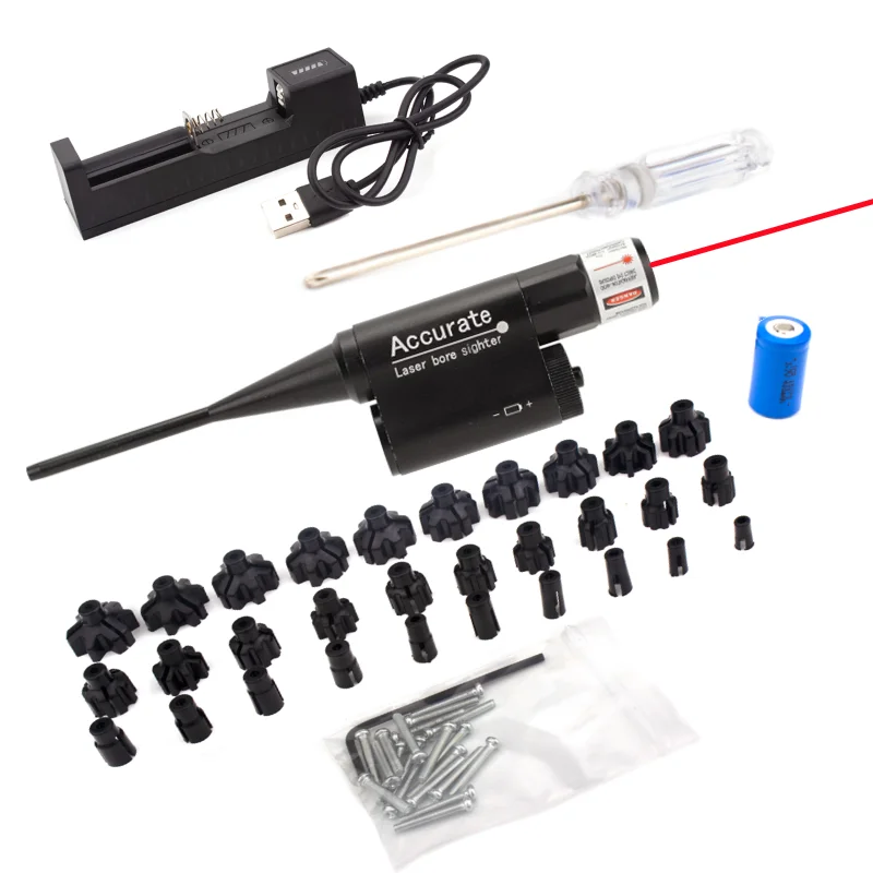 Universal Red Laser Bore Sight with Upgrade 30pcs Adapter .177 .22lr to.78 12GA Caliber Boresighter Laser Collimator Sight