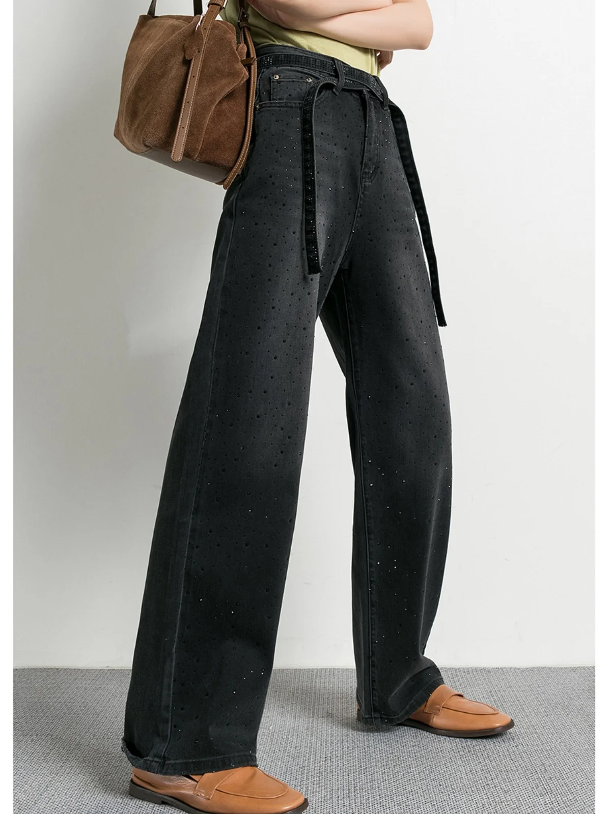 

Модные прямые джинсовые джинсы с цветочным принтом и поясом, женские длинные брюки с высокой талией, легкие повседневные джинсы с завышенной талией.