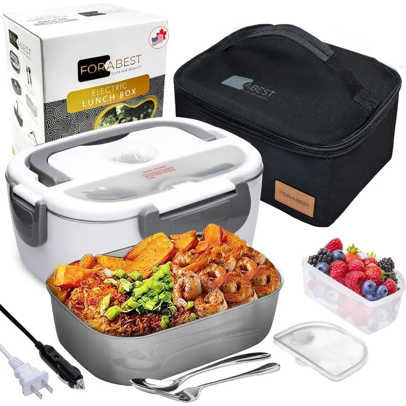 

FORABEST Electric Lunch Box for Adults, Fast 80W Heated Lunch Box for Adult 12/24/110/220V Portable Food Warmer Lunch Box