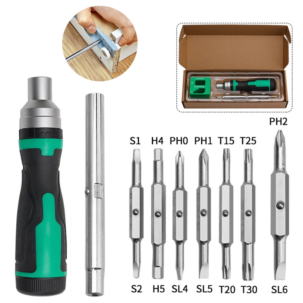

16-in-1 Magnetic Ratchet Screwdriver Set Cross Slotted Square Hex Bits For Electrical Installation Carpentry Repair Tools