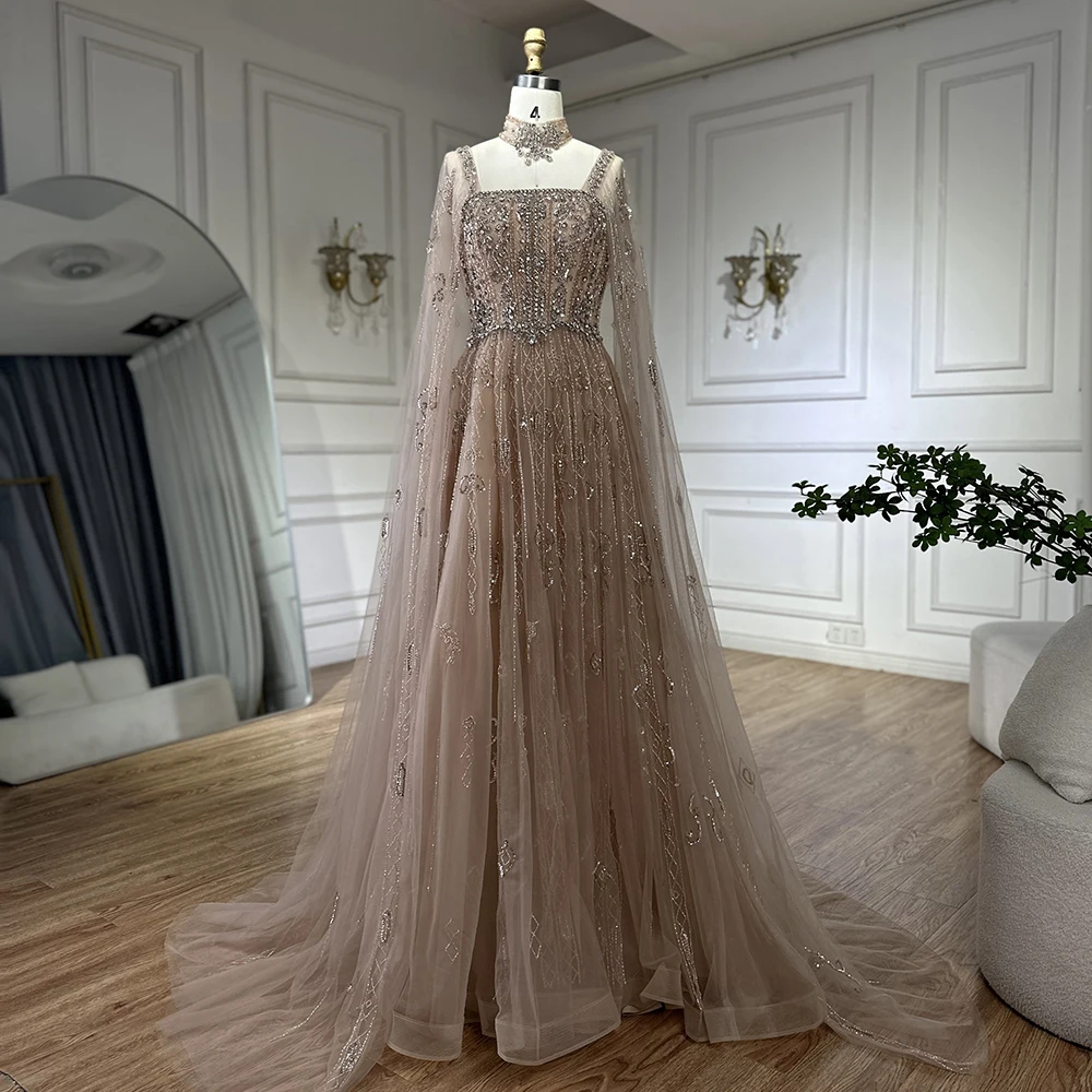 a line full length dress A-Line Cape Evening Dress – Larosabride main image 1