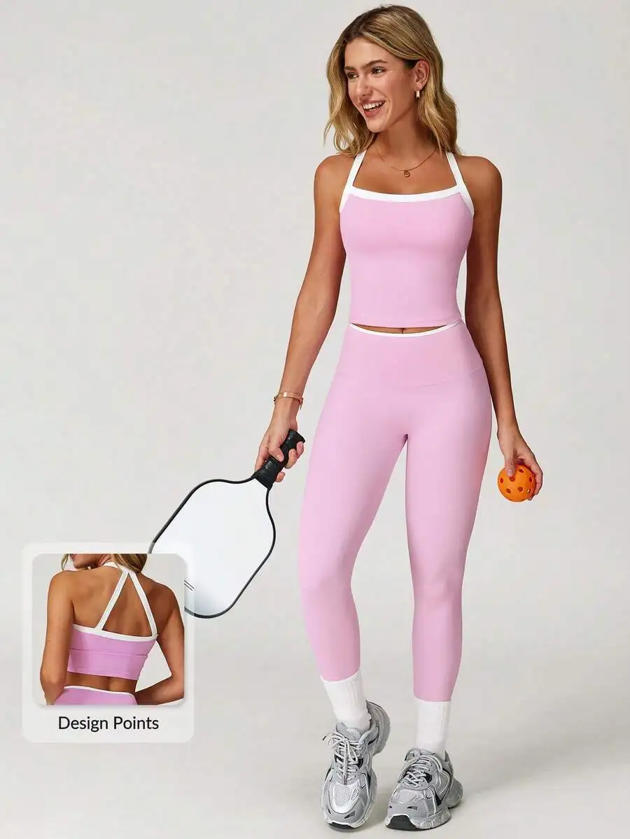 

Womens 2 Piece Sports Set Vest And Leggings For Yoga Workout Fitness Stretchy Comfortable