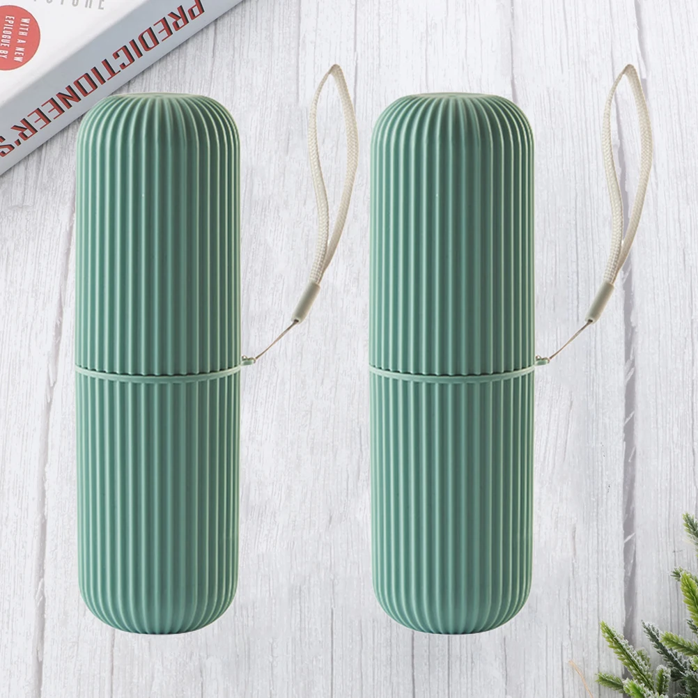 

2Pcs Toothbrush Box Portable Travel Toothpaste Storage Organizer with Lanyard for Camping Home Office Use Multifunction Small