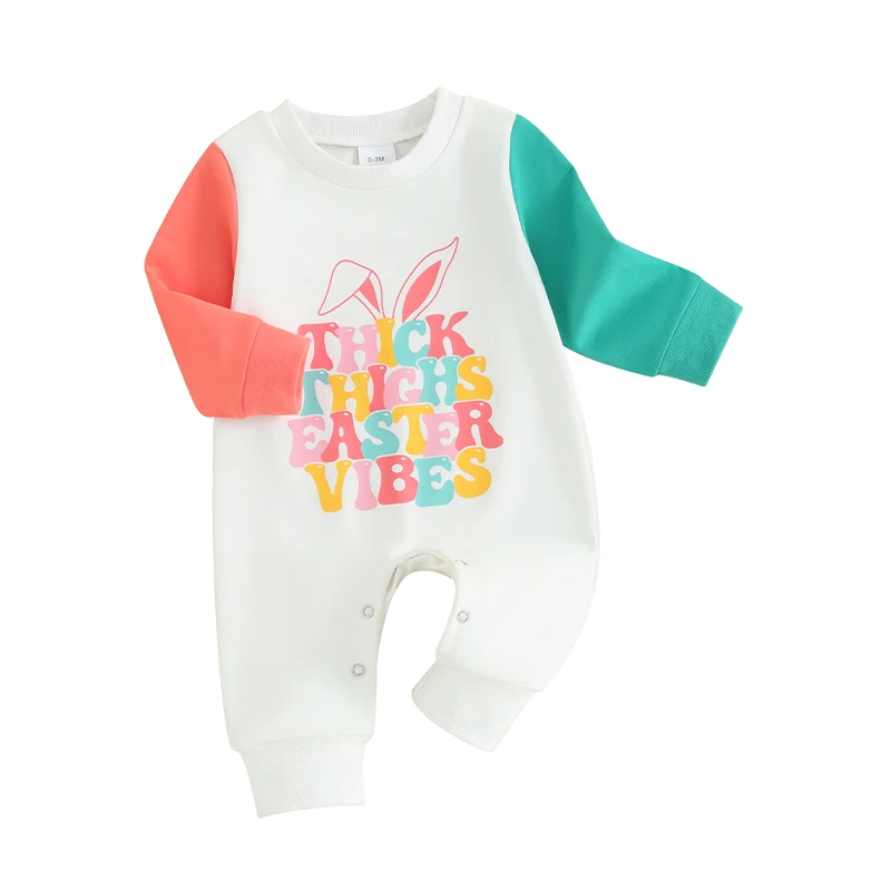 

Newborn Infant Baby Girl Easter Outfit Long Sleeve Bunny Romper Letter Print Bodysuit Jumpsuit 0-18M