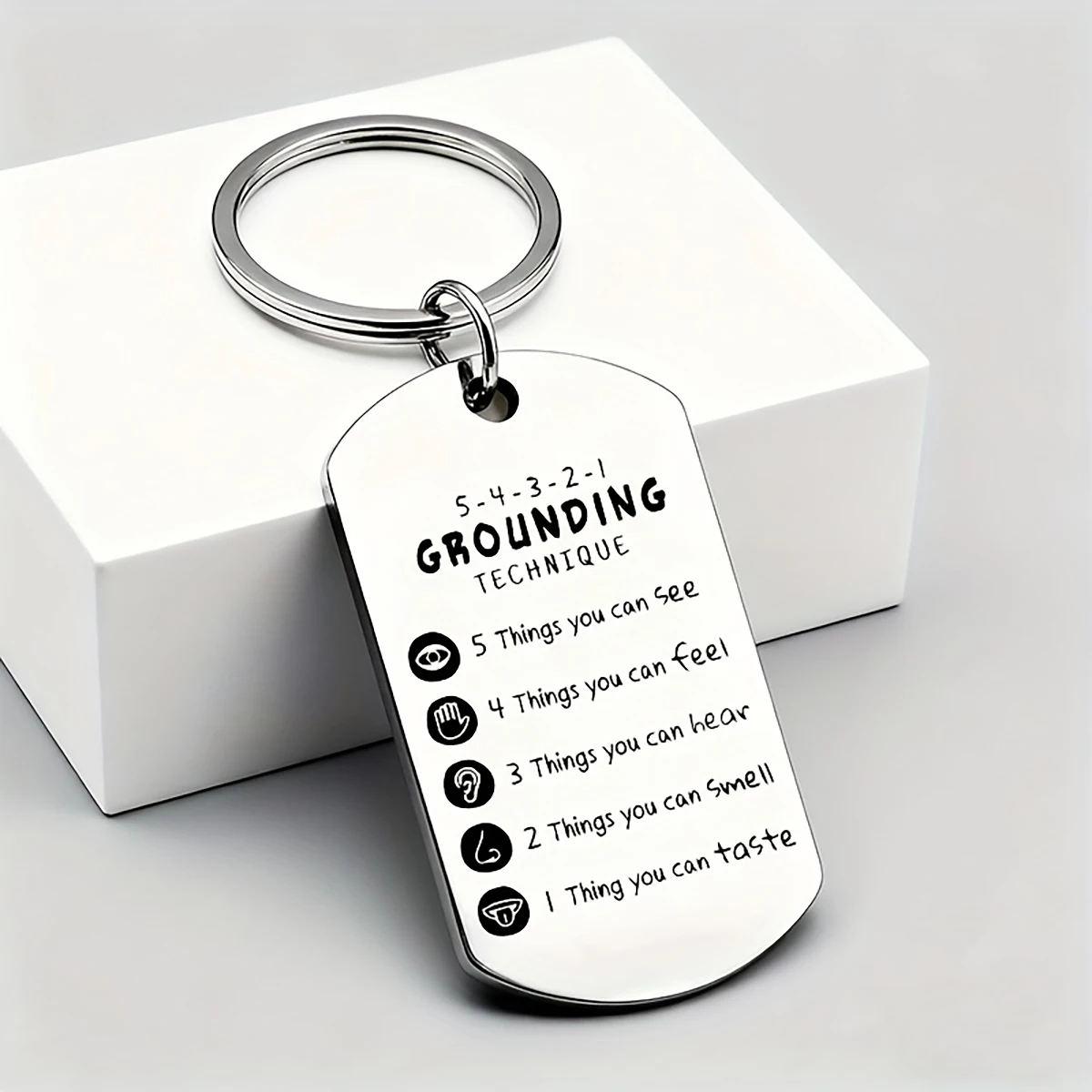 Anxiety Relief Grounding Keychain - 5-4-3-2-1 Coping Skills for Stress, OCD, Panic Attacks & PTSD - Mindfulness Gift view 3