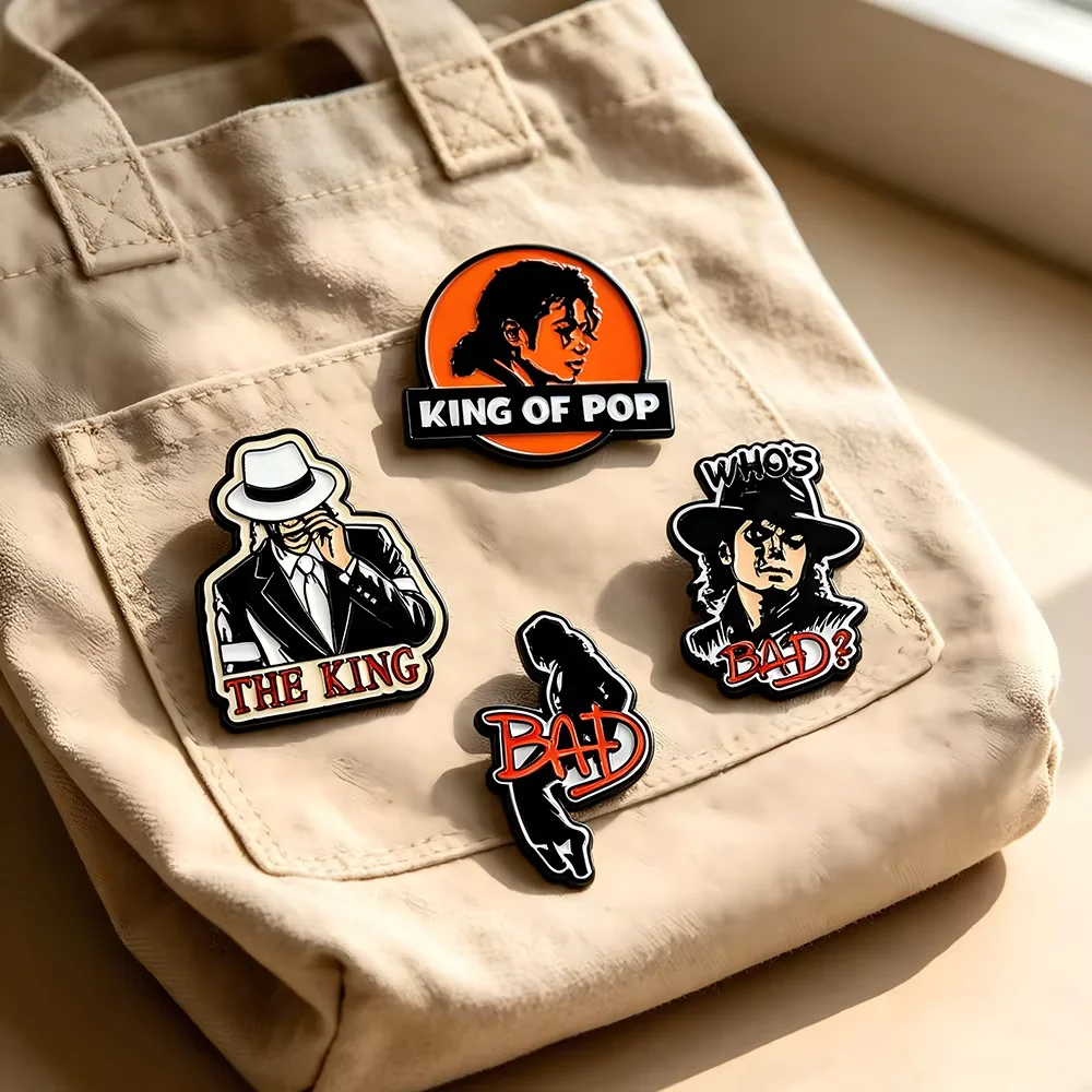 4pcs Rock King of Pop Singer Dancer Michael Jackson Enamel Brooch Set Collectible Lapel Badges Decor Backpack Accessories Gift