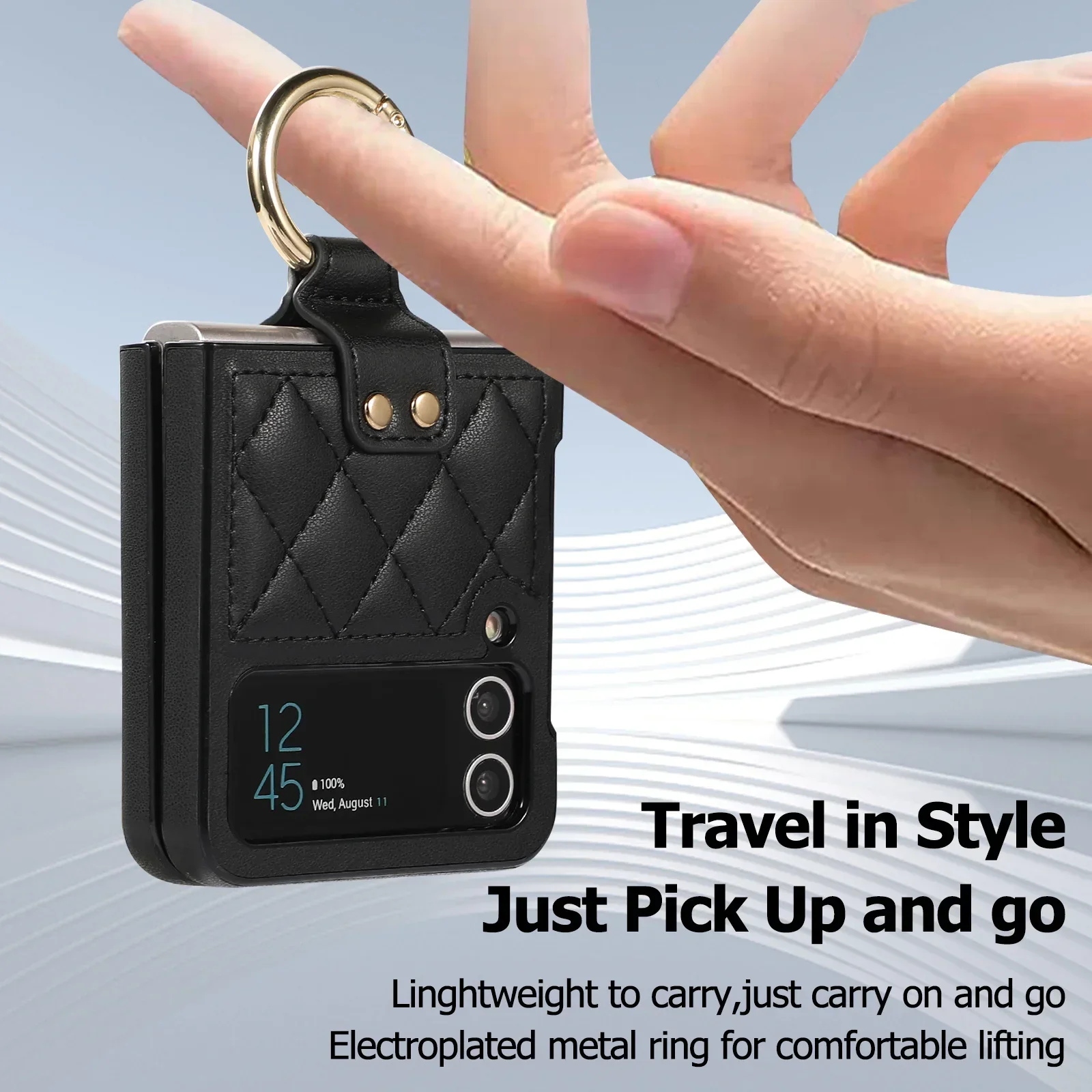 Galaxy Z Flip 4 3 5G Ringhalter Handyhülle für Samsung Z Flip4 Flip3 Ultradünne Leder-Klappschutzhülle mit Halterung