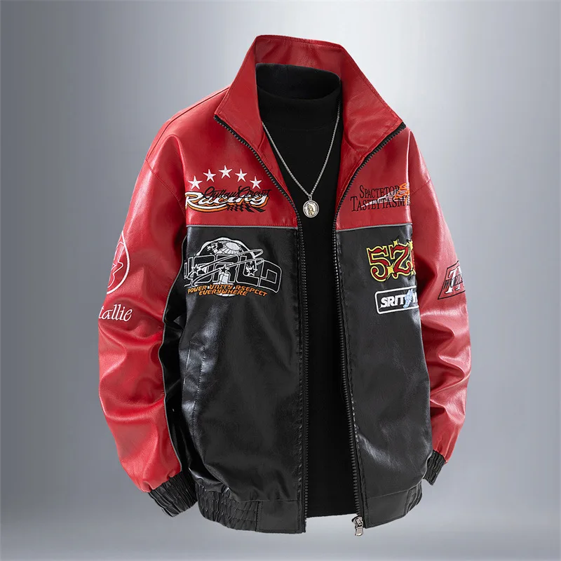 Retro Color-Block Men's Leather Jacket Durable Comfortable Trendy Autumn 2025 New Season Men's Fashion Outerwear