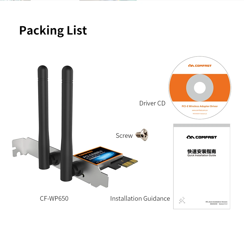 650Mbps PCIE Wireless Adapter 11AC Dual Band 2.4G/5G Wifi Card 2dBi PCI Express Network Receiver for Win10 Desktop