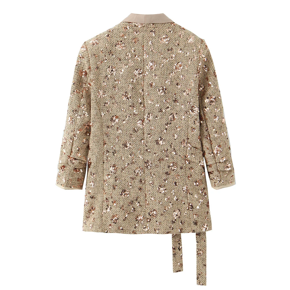 سترة نسائية شتوية جديدة لعام 2025 غير رسمية عصرية لكامل الجسم مزينة بالتر وحزام جانبي مكشكش ورقبة على شكل حرف v وأكمام طويلة #2