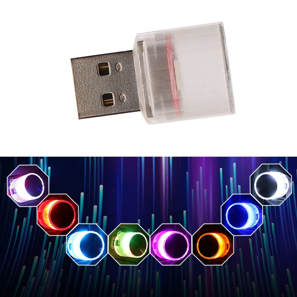 Universal Multicolor Car Ambient Light USB Colorful Flashing LED Light Plug Play Mini Nightlight Neon