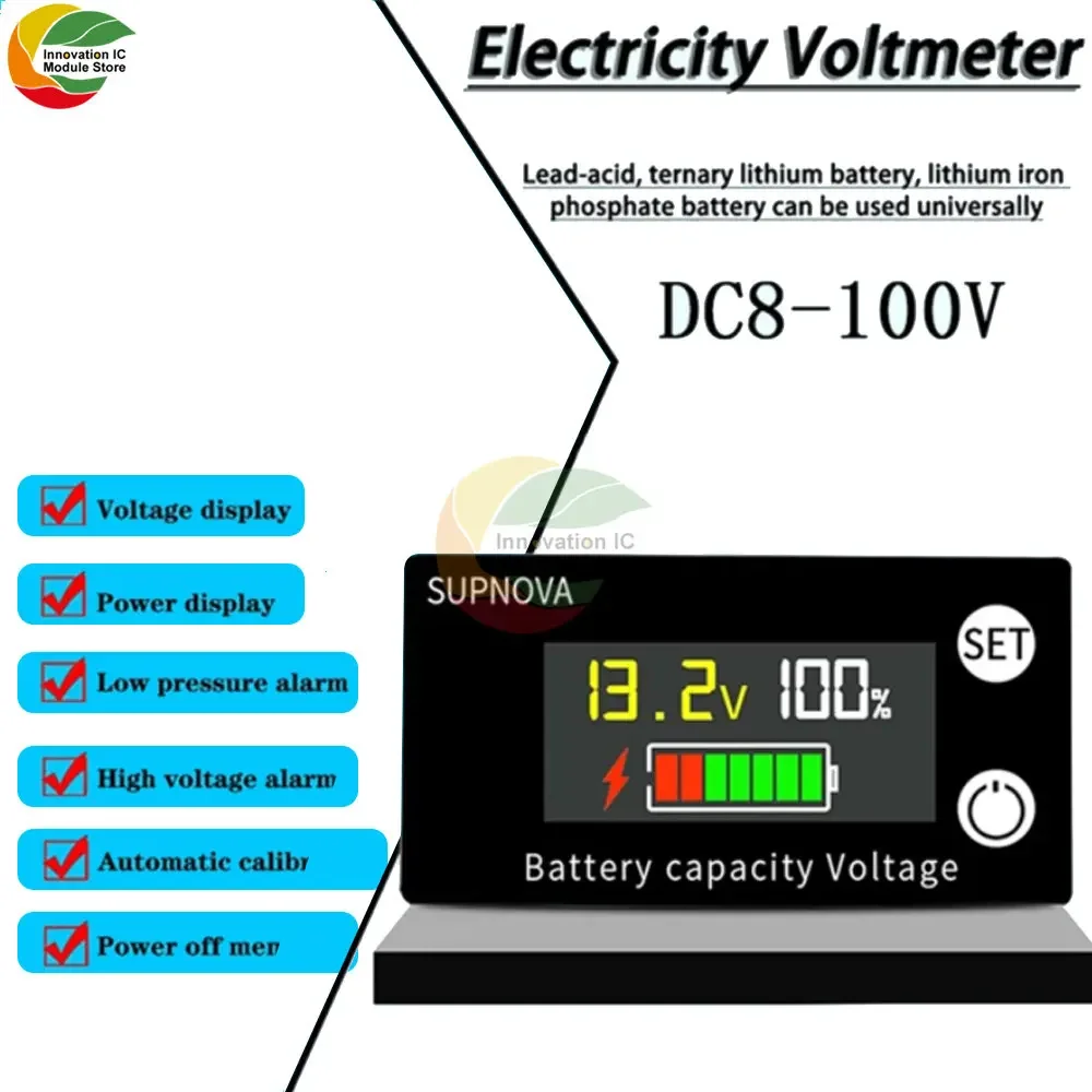 6133A DC8-100V Battery Capacity Indicator LCD Digital Power Meter Lead-acid Lithium LiFe PO4 Voltage Tester for Car Motorcycle