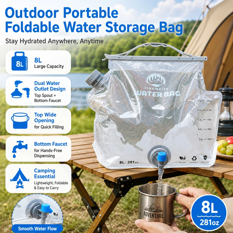 

8L Collapsible Water Container With Faucet Portable Folding Water Bag Outdoor Camping Carrier Jug For Hiking Picnic Travel
