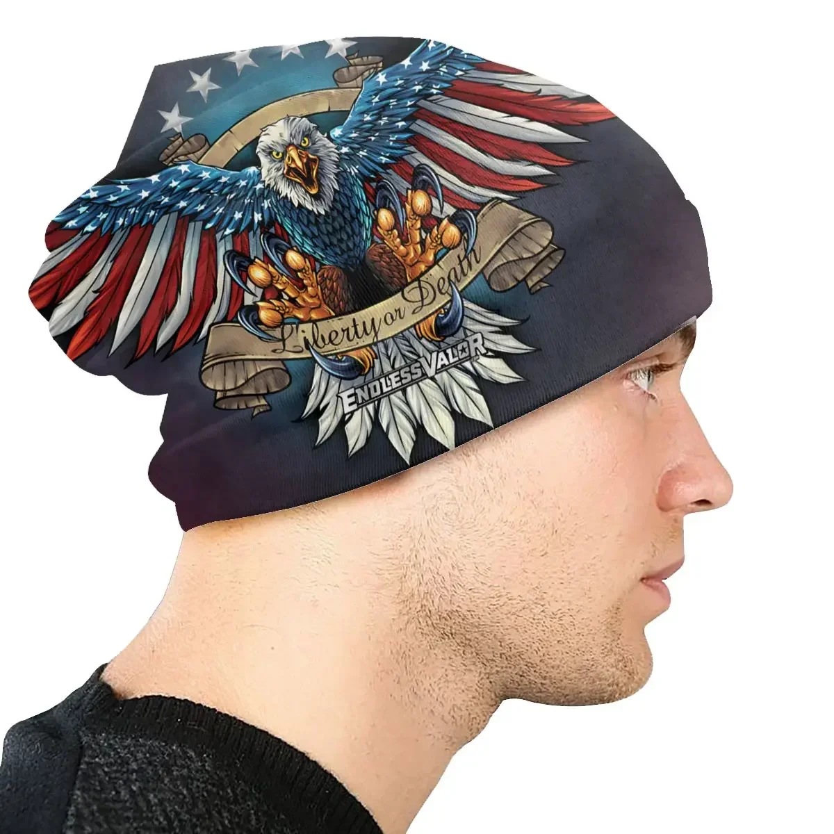 Unisex Winter Warm Bonnet Femme Knit Hats Hip Hop Eagle With US Flag Wings Beanie Cap Outdoor American Flag Beanies Caps For Men