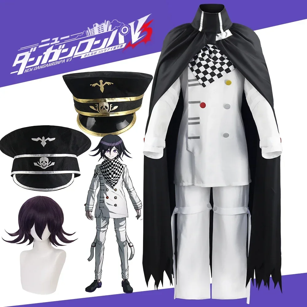 Disfraz de Kokichi Oma para hombre y mujer, traje de Cosplay Danganronpa V3, trajes de Cosplay de Kokichi Oma, peluca, capa, sombrero, disfraces de Halloween