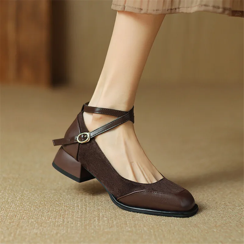 New Spring Autumn Women Shoes Fashion Square Toe Shoes for Women Low Heel Women Pumps Mary Jane Shoes Zapatos Mujer Large Size