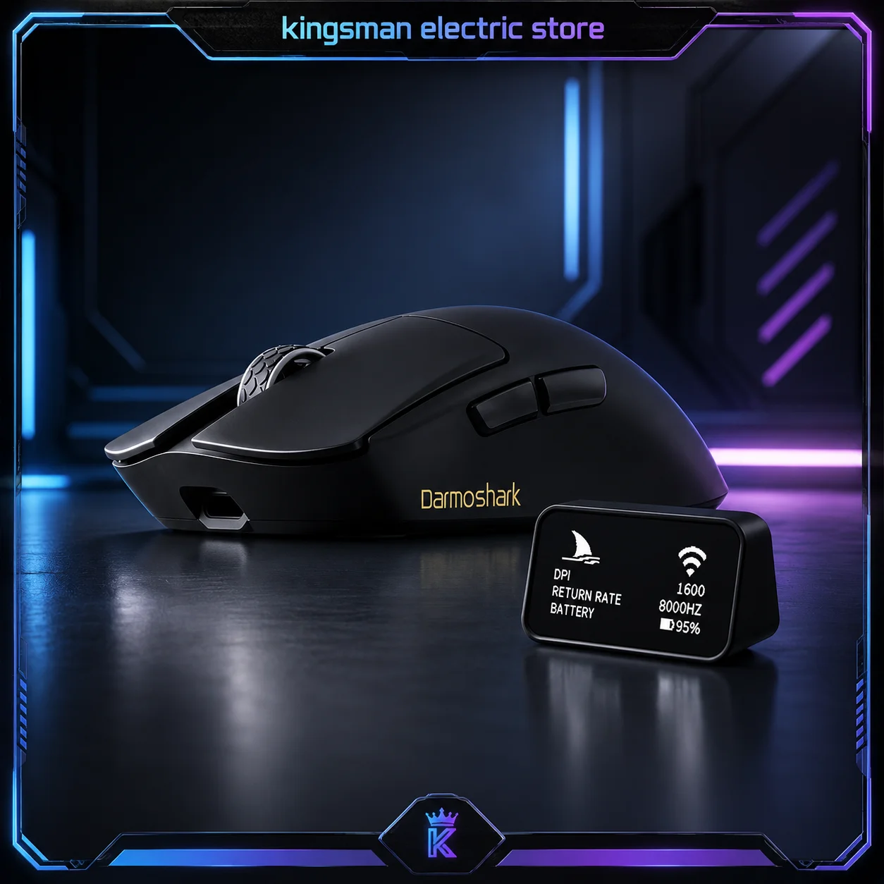 Mouse Gamer Sem Fio Darmoshark M9, Tamanho Grande, 59g, Leve, Sensor PAW3950, Ergonômico para Jogadores Profissionais de E-Sports