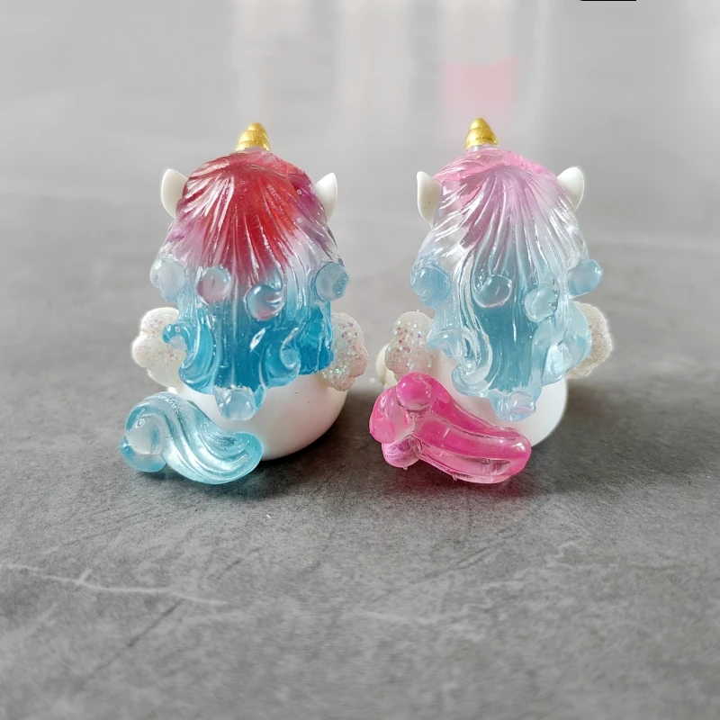 4pc Cute Colorful Crystal Unicorn Animal Decoration Resin Craft Miniature Figure for Bonsai Microlandscape Fairy Garden Decor