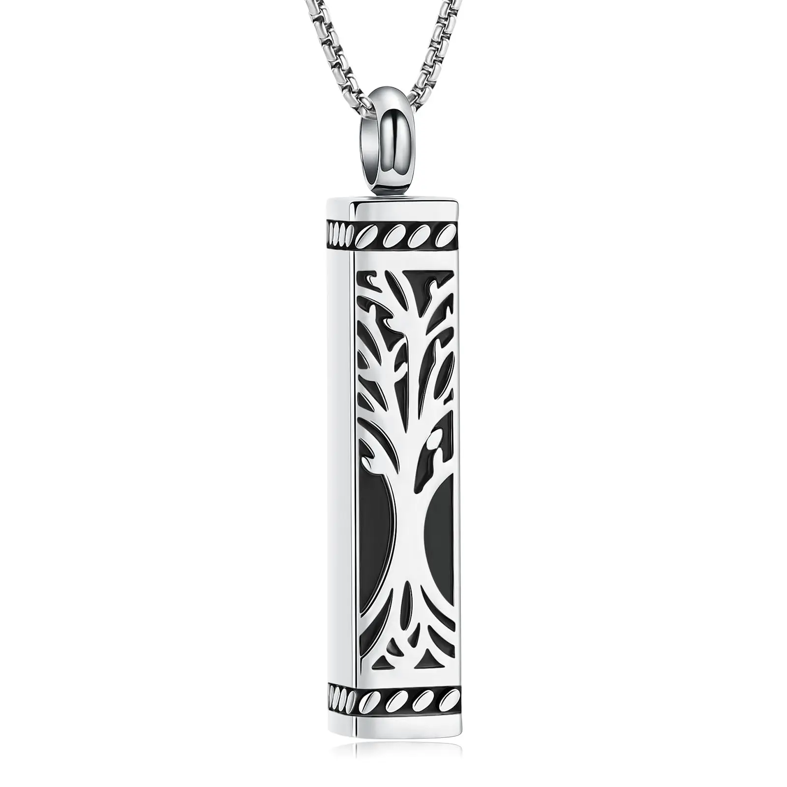 Cube Cremation Jewelry for Ashes Stainless Steel Tree of Life Urn Pendant Necklace Keepsake Loved Ones Memorial for Men Women