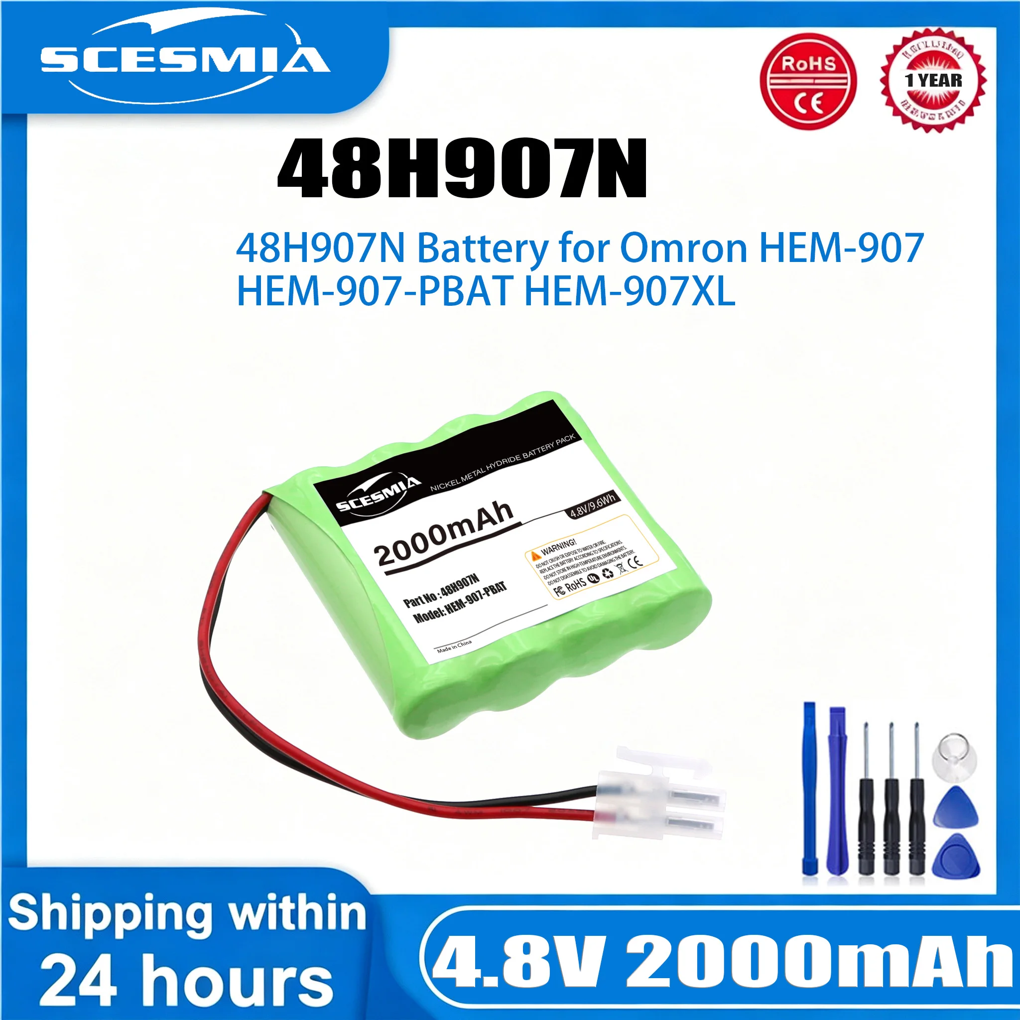 Medical Ni-MH Battery 2000mAh 4.8V 9.60Wh for OMRON:48H907NE.48H907N.48H907N-AU.MGH00124.B11333.HEM-907.HEM-907XL.HEM-907-PBAT
