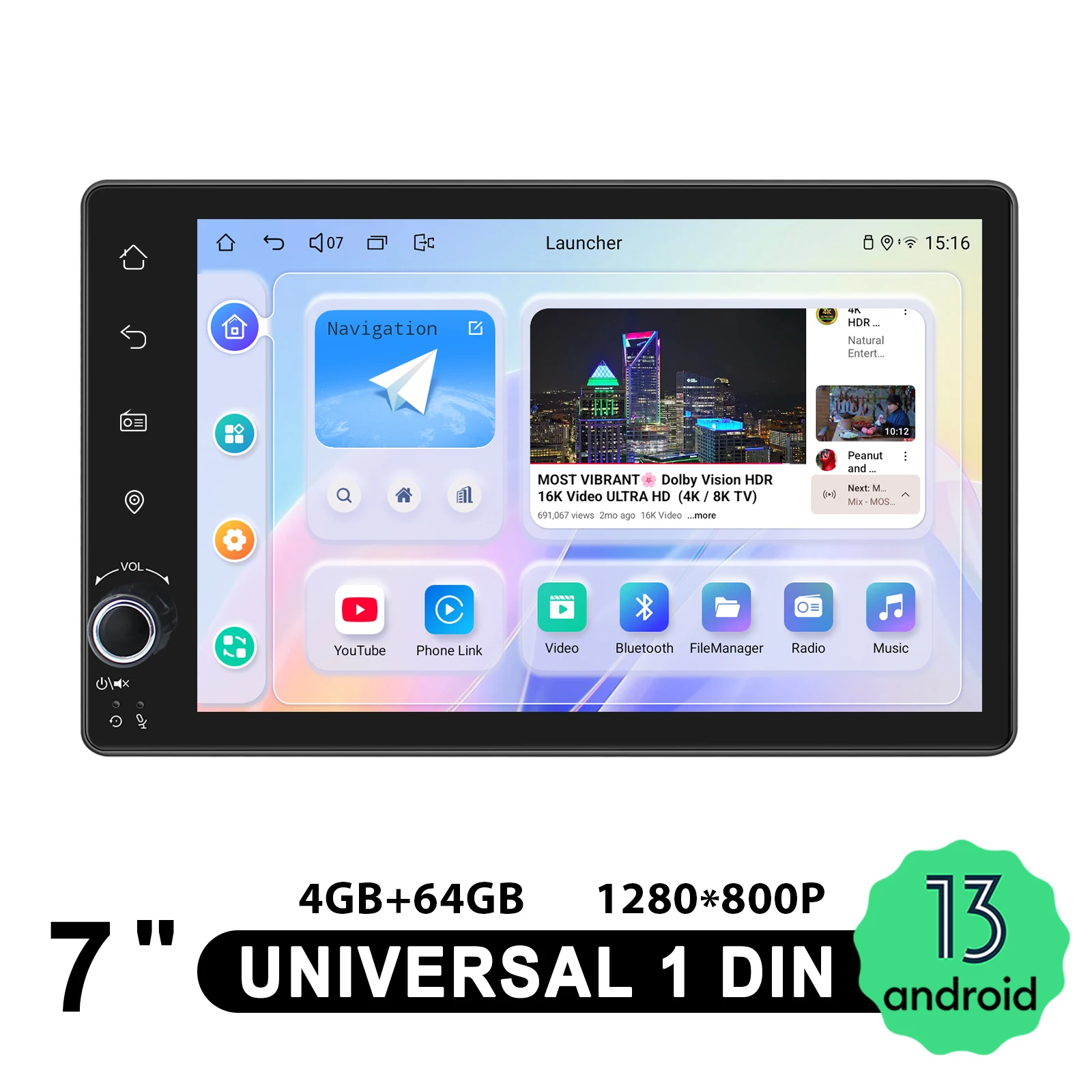 Joying 7 بوصة 8G + 128G Android Unversal راديو ستيريو للسيارة مشغل Carplay الوسائط المتعددة مع 360 ° منفذ الكاميرا + مخرج HDMI لمسند الرأس.