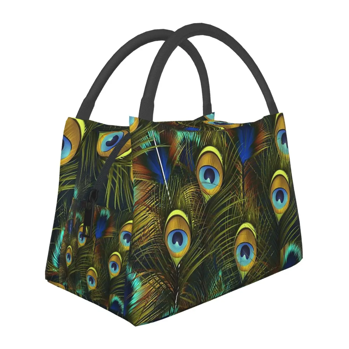 Blue And Green Peacock Feathers Lunch Bags Insulated Bento Box Lunch Tote Picnic Bags Cooler Thermal Bag for Woman Children Work