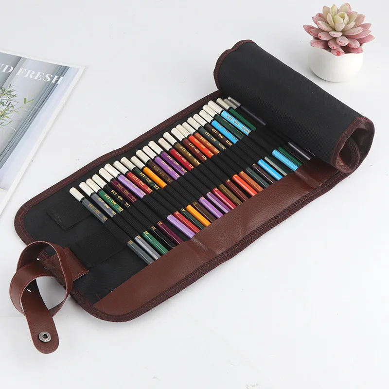 48/36/72 Holes Pencil Bag Vintage Canvas Pencil Case Sketch Pencil Art Brush Storage Bag Students Drawing Stationery Bag