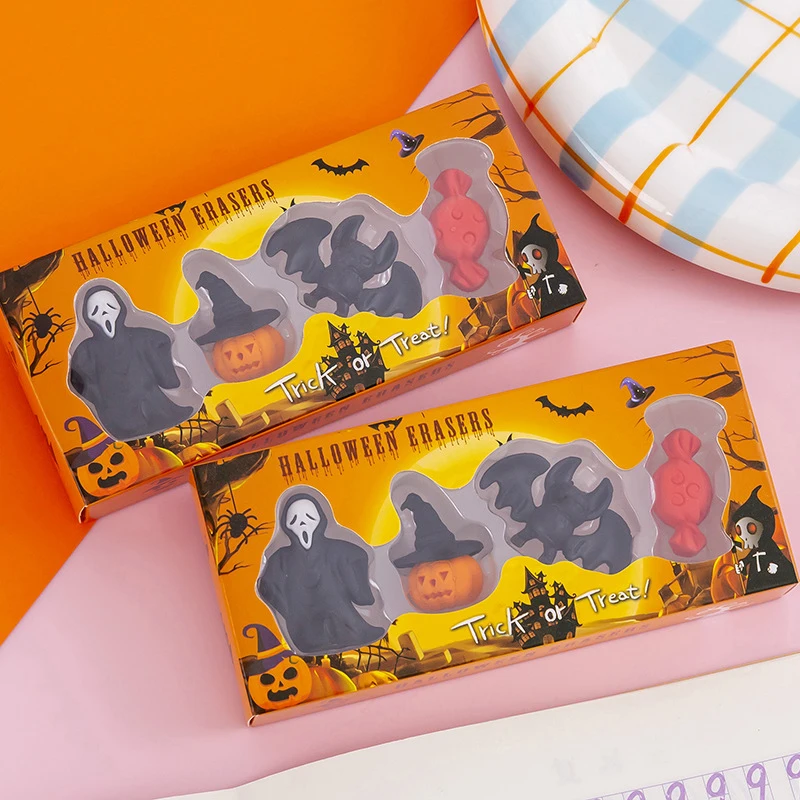 4 Pcs Kawaii Halloween Eraser Combination Set Children's Halloween Gift Aesthetic Stationery School Supplies